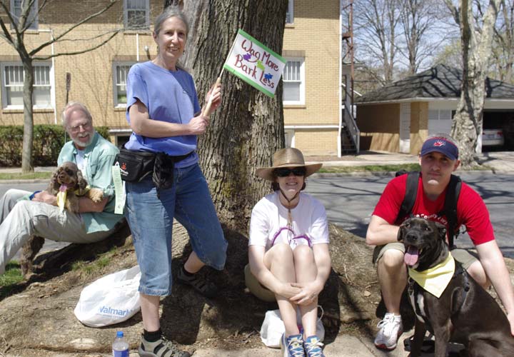 Wag More Team: Jim (with Chippy), Sue, Courtney, and Mark (with Jackson)